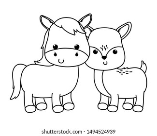 Isolated donkey and deer cartoon vector design