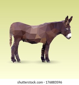 Isolated Donkey made with triangles. Vector polygonal illustration