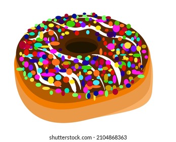 Isolated donut icon with multicolored mound on a white background. Sweet food concept. Vector flat  illustration.