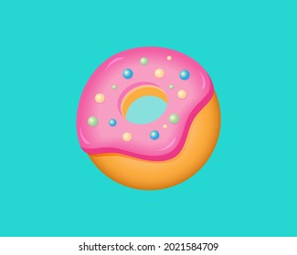 Donut aislado con acristalamiento rosa e ilustración vectorial de hielo de color