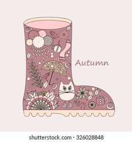 Isolated doodle  boot. autumn background. stock vector illustration