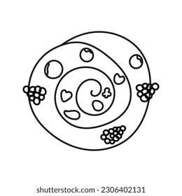 Einziger Doodle-Bun mit Beeren schwarz-weiß. Umfassendes Vektorgrafik-Symbol Süßigkeiten Konzept.