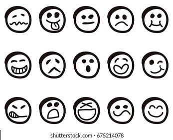 isolated doodle cartoon smiley faces on white background