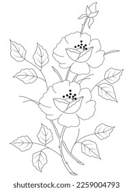 isolated, Doodle floral in black and white. Page for coloring book, interesting and relaxing art for children and adults.