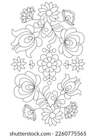 isolated, Doodle floral in black and white. Page for coloring book, interesting and relaxing art for children and adults. 