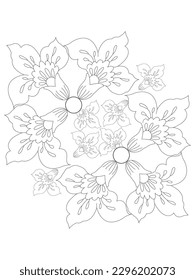 isolated, Doodle floral in black and white. Page for coloring book, interesting and relaxing art for children and adults.