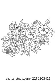 isolated, Doodle floral in black and white. Page for coloring book, interesting and relaxing art for children and adults.