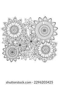 aislado, Doodle floral en blanco y negro. Página para libros de colorear, arte interesante y relajante para niños y adultos.