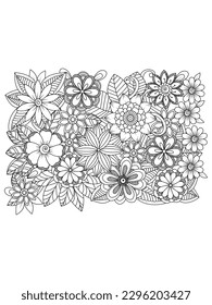 aislado, Doodle floral en blanco y negro. Página para libros de colorear, arte interesante y relajante para niños y adultos.