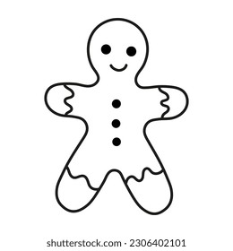 Doodle aislado Gingerbread hombre blanco y negro. Ilustración del vector de contorno. El concepto de caramelos de iconos.
