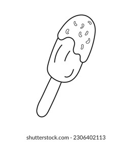 Helado de doodle aislado sobre palos, palillos de color negro y blanco. Concepto de los iconos del vector de contorno.