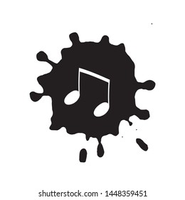 Isolated doodle music symbol note on black spot of paint. Hand draw cute doodle shape for design poster, background, logo, menu, wallpaper. Vector Illustration 