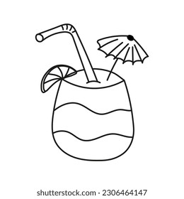 Einziger Doodle erfrischender Milchshake mit Beerenschwarz-Weiß. Rahmenvektorgrafik. Icon Süßigkeiten Konzept. Element für die Abdeckung, einfache lineare Icon, Postkarten, Druck, soziale Medien, Web, Färbung.