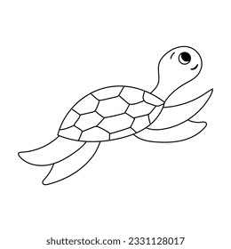 Tortuga del mar de doodle aislada en blanco y negro. Ilustración del vector de contorno Animales del mar de iconos. Habitante del océano. Elementos simples para icono, portada, impresión, afiche, tarjeta, elemento web, tarjeta para niños.