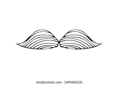 Isolated doodle style moustache sketch in vector format. Handlebar mexican black icon. Clipart outline element for barbershop. Vector Illustation