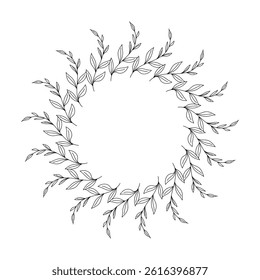 Isolated Doodle Wreath Of Plant Branches 