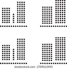 Isolated dot style bar chart icon, dot map style bar vector, minimal black graph dot graphic, equal size dot style symbol, data analysis icon, business stats illustration project design