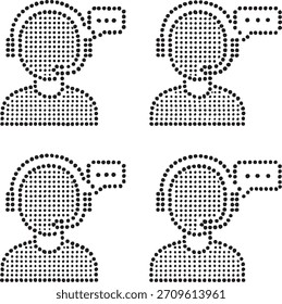 Isolated dot style chat support icon, dot map style chat vector, minimal black chat dot graphic, equal size dot style symbol, help message icon, customer service illustration project design