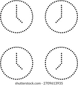 Isolated dot style clock icon, dot map style clock vector, minimal black clock dot graphic, equal size dot style symbol, time schedule icon, alarm watch timer illustration project design