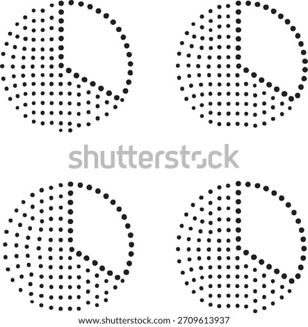 Isolated dot style pie chart icon, dot map style chart vector, minimal black pie dot graphic, equal size dot style symbol, statistics analytics icon, data report illustration project design