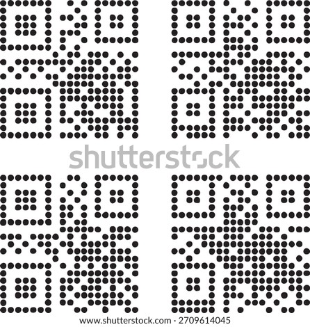 Isolated dot style QR code icon, dot map style QR vector, minimal black QR dot graphic, equal size dot style symbol, barcode scan icon, code technology illustration project design