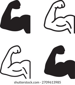 Icono de brazo fuerte de estilo de punto aislado, Vector de brazo muscular de estilo de mapa de puntos, gráfico de punto de fitness negro mínimo, gimnasio de entrenamiento de fuerza, ejercicio de fuerza muscular ilustración de ejercicio diseño de proyecto