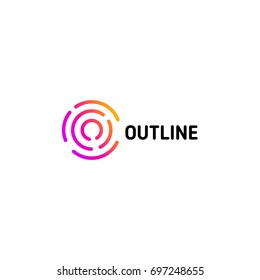 Isolated Dotted Line Art Logo Template. Abstract Linear Logotype. Colorful Geometric Icon. Outline Innovate Design Elements. Vector Simple Futuristic Sign. Circle Of Lines.