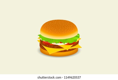 Isolated of Double Cheeseburger in flat icon design on yellow color background 