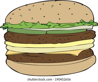 Isolated double cheeseburger on sesame seed bun