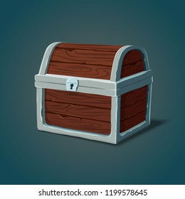 Isolated dower chest or isometric wooden crate, retro pirate container for gold or treasure, closed cartoon piratic box. Baggage and packaging, money and wealth, lock and safe, game theme