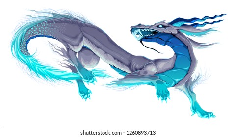 Isolated dragon in a dancing pose. Vector fantasy character
