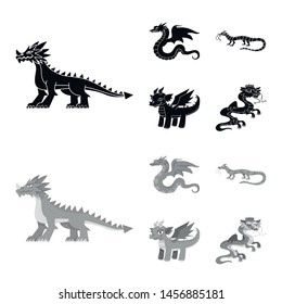 Isolated dragon legend and halloween object logos. Collection of legend and history stock vector illustration.