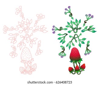 Isolated drawing and contour of strawberries