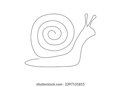 Isolated drawing of a cute crawling snail. Tiny small simple slow snail outline icon logo symbol doodle sketch, vector