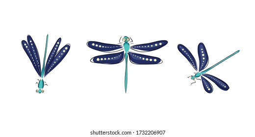 Isolated drawing illustrashion. Hand drawn and sketch dragonfly. Vector design animal.