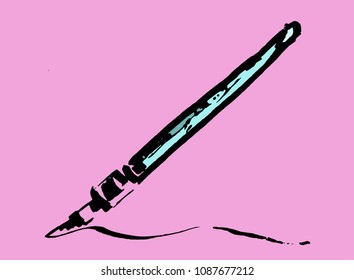 Isolated drawing pen on the pink background; vector