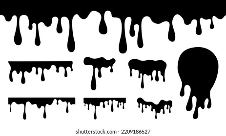 Isolated dripping shapes logo design. Melting ink seamless pattern. Black abstract trickles, liquid slime. Organic amorphous forms vector set