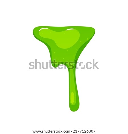 Isolated Dripping Slime, Green Toxic Blob Element On White Background, Falling Glossy Jelly or Syrup. Drops Dribble Down, Sticky Radioactive Liquid, Zombie Goo Decoration. Cartoon Vector Illustration