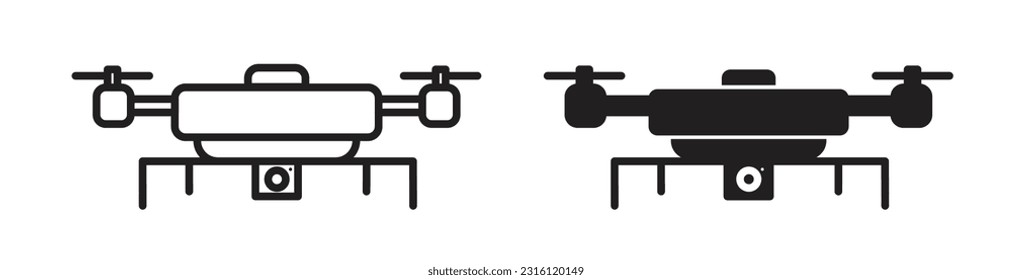 Icono de dron aislado con cámara. Vector de pictograma web de tecnología de drones. 