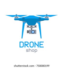 Isolated drone icon in a flat style. Concept  multicopter logo for online store and design