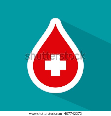 Isolated drop of blood icon with a possitive symbol on a colored background