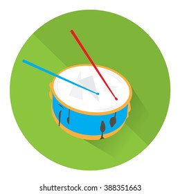 Isolated drum on a green button on a white background