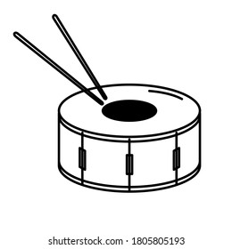 Isolated drum vector icon. Drum with sticks vector illustration. Snare drum with sticks icon design. Drum outline for template design. Musical Instruments icons vector