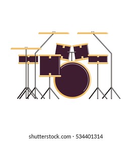 Isolated drums set on white background. Rock band instruments.