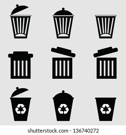 Isolated Dust Bin Icon On Gray Background Vector.