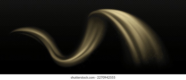 Isolated dust swirl vector on transparent background. Sand wind tail effect with powder. Dirt speed motion tail with glitter. Curve wave stream of sandstorm in desert. Abstract dirty pollution vortex.