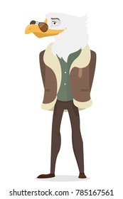 Isolated eagle man with human body on white.