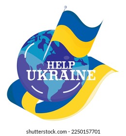 Isolated earth globe with a flag Help Ukraine concept Vector