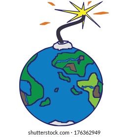 isolated earth, planet, bomb, vector illustration