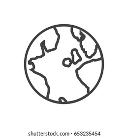 Isolated Earth Planet Outline Symbol On Clean Background. Vector Globe Element In Trendy Style.
